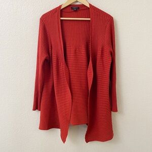 Lane Bryant Outlet Sweater Cardigan Size 14/16 Orange Red Ribbed Open Front